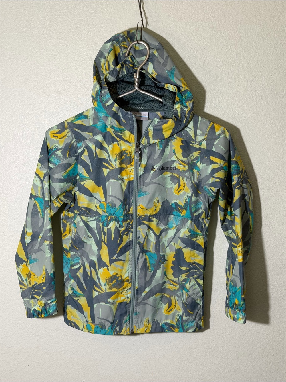 Columbia Girl’s Glennaker Rain Jacket Size S Floral Print Hooded Windbreaker